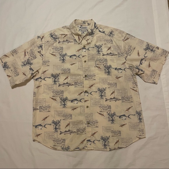 *SOLD* Columbia XL fish and fly print eggshell color button down - Picture 3 of 7